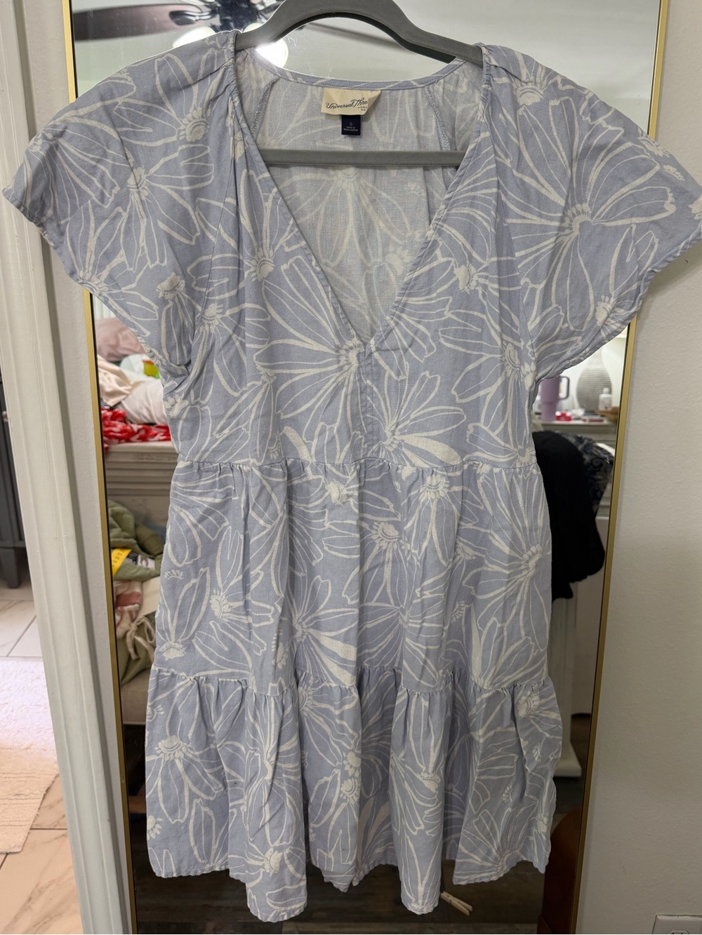 Universal Thread Light Blue White Floral V-Neck Mini Dress